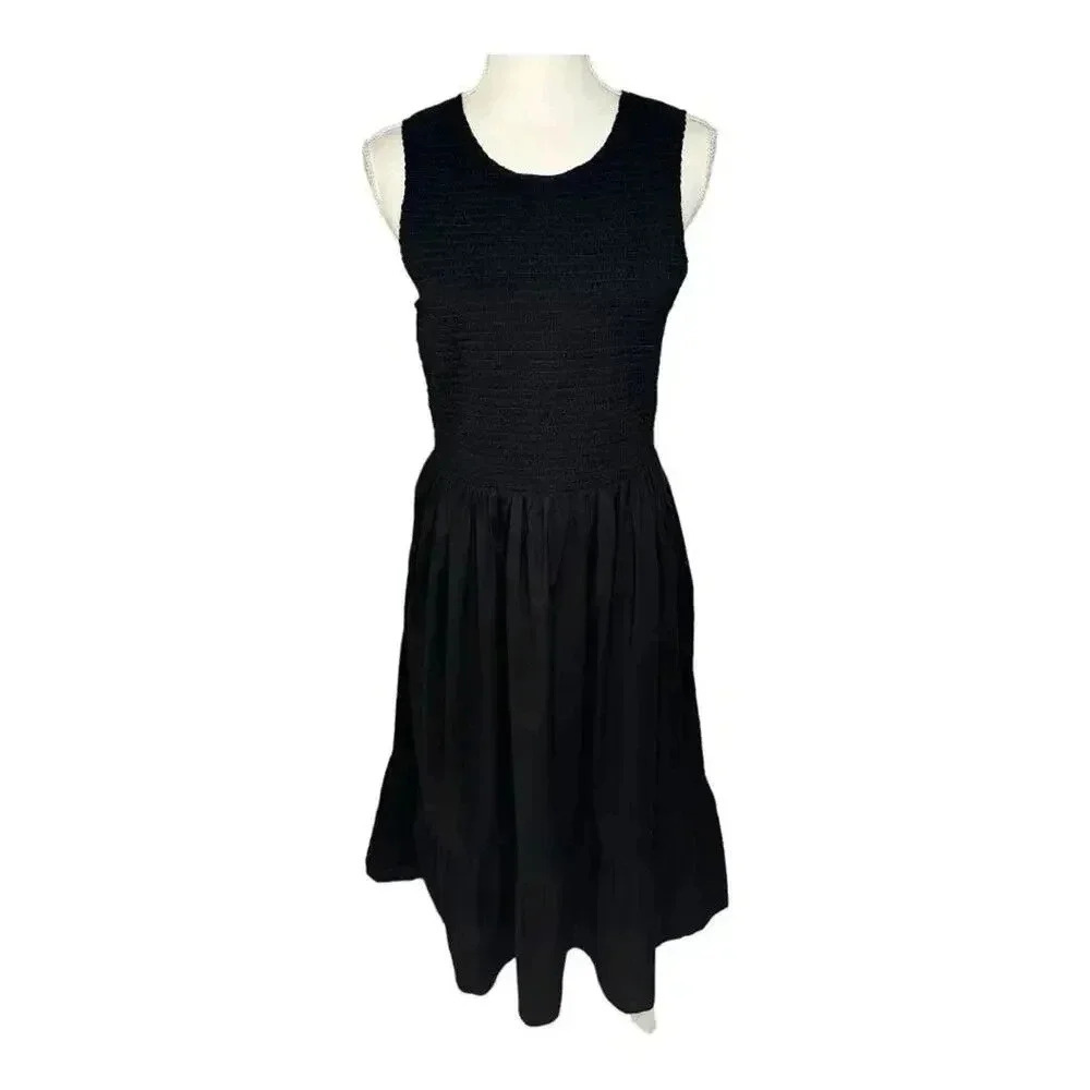 NEW J. Crew Women’s Medium Black Smocked‎ midi dress NWT